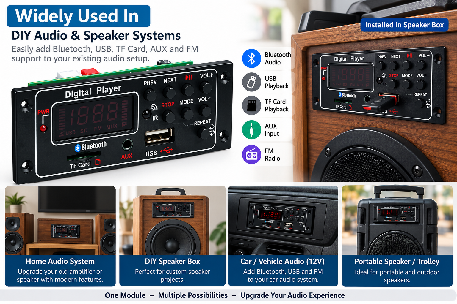 AUDIO LITE Bluetooth Digital Player Module with USB, TF Card, AUX & FM Support with Remote. 7 AUDIO LITE Bluetooth Digital Player Module with USB, TF Card, AUX & FM Support with Remote. - Image 4